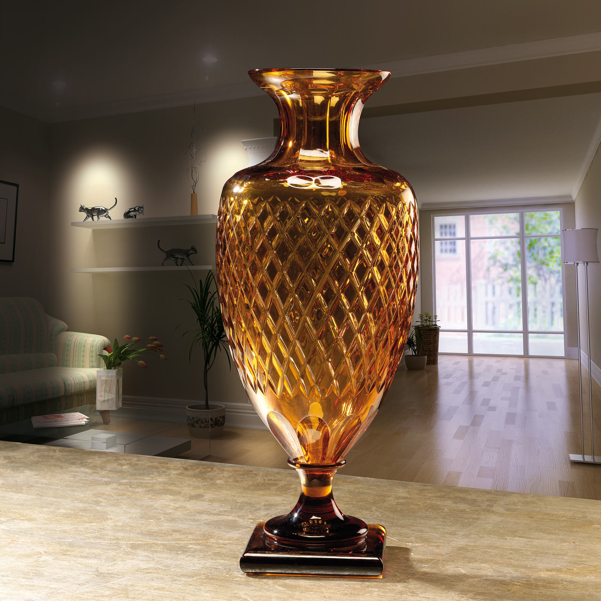 amphora crystal vase amber