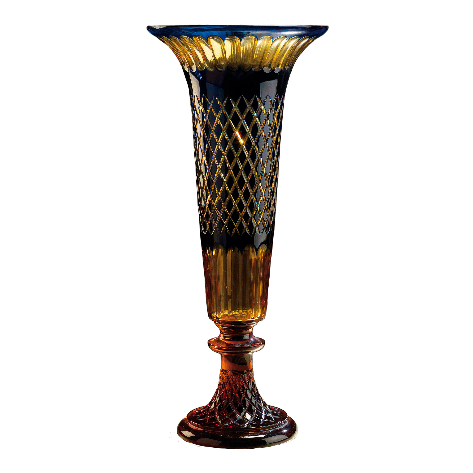 crystal tall vase amber blue