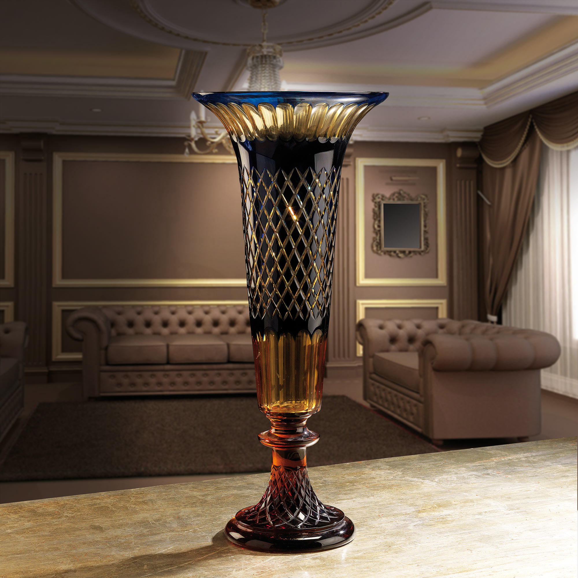 crystal tall vase amber blue