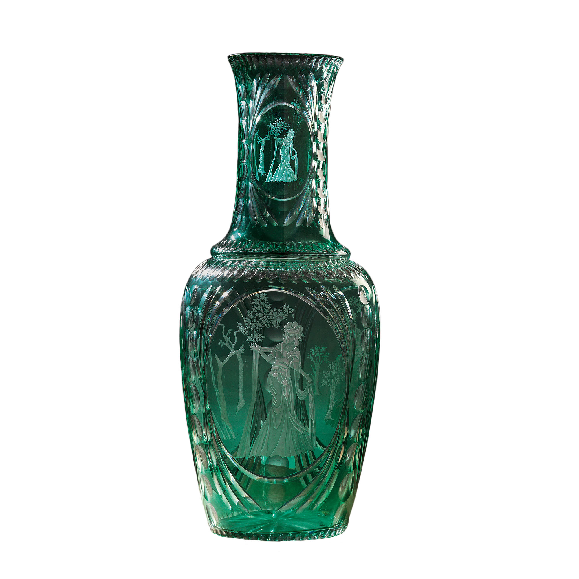 crystal vase clear green chinese figure