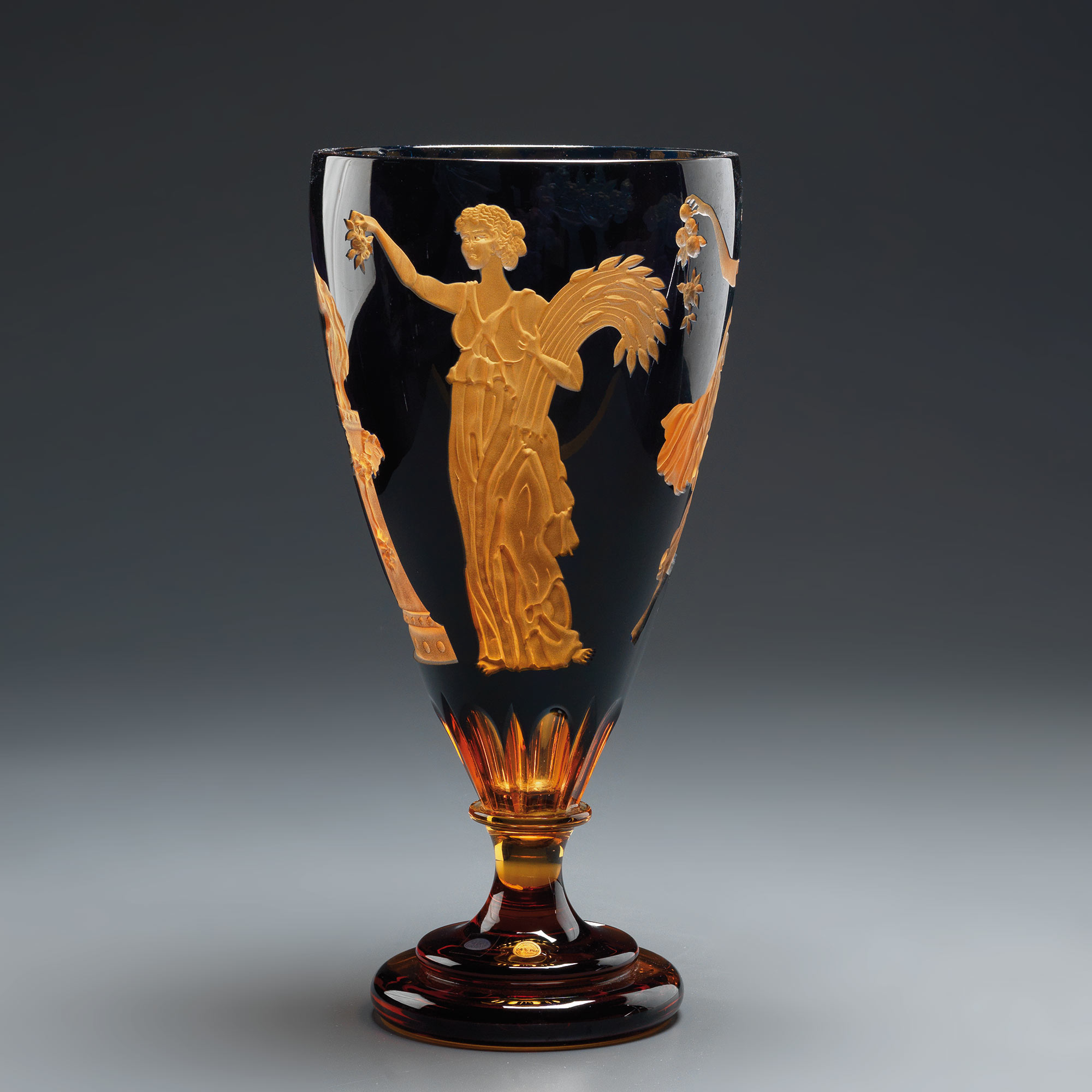 crystal vase woman amber blue