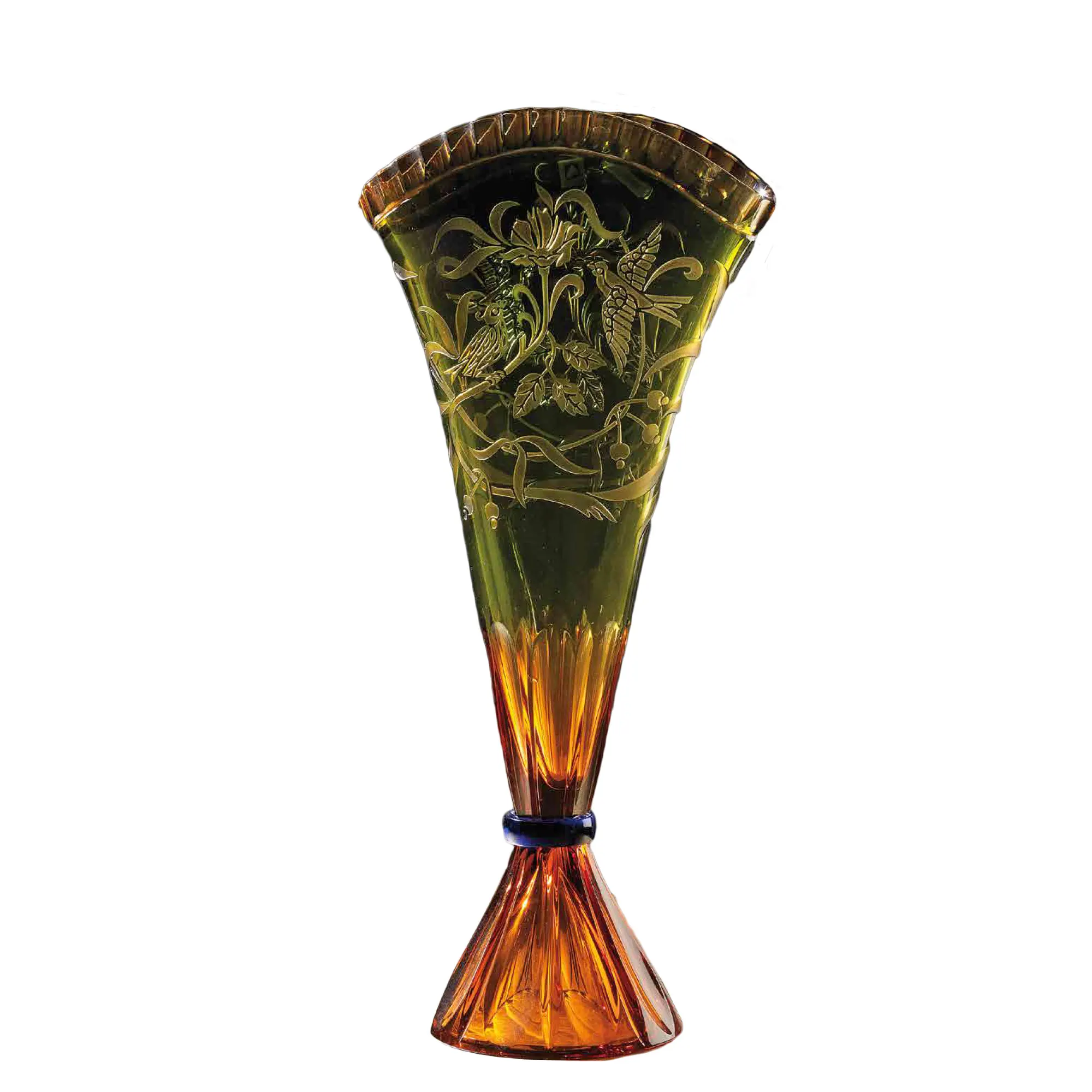 green amber fan vase